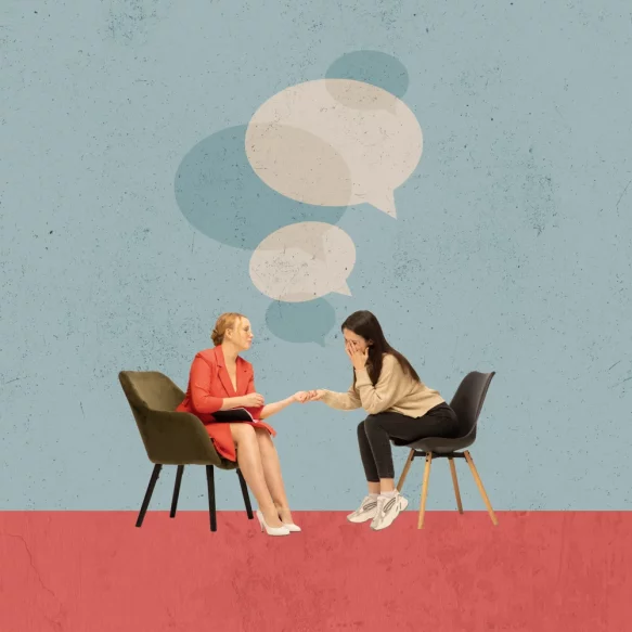 Two women engaged in a counselling session, illustrating supportive communication and emotional connection in therapy with Daniela Weetman