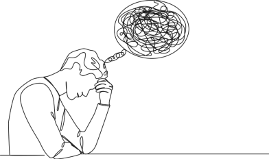 Illustration depicting a person thinking, representing introspection and self-discovery in counselling with Daniela Weetman